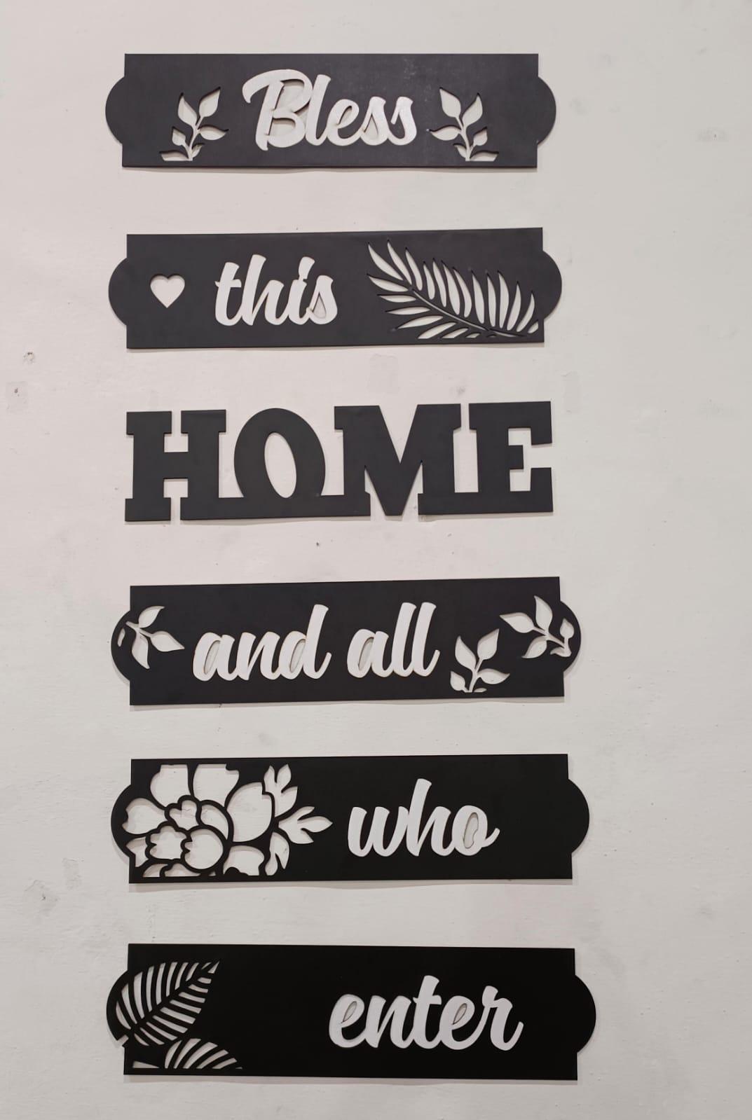 3D Bless Home Wooden Wall Art Set Black White MDF