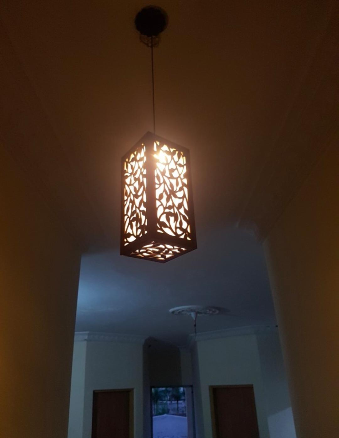 Rechargeable Leaf Pattern Ceiling Lamp Brown MDF