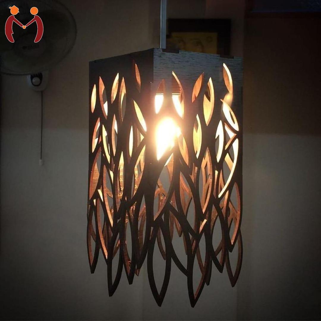 Rechargeable Leaf Pendant Lamp Golden Glow Black MDF