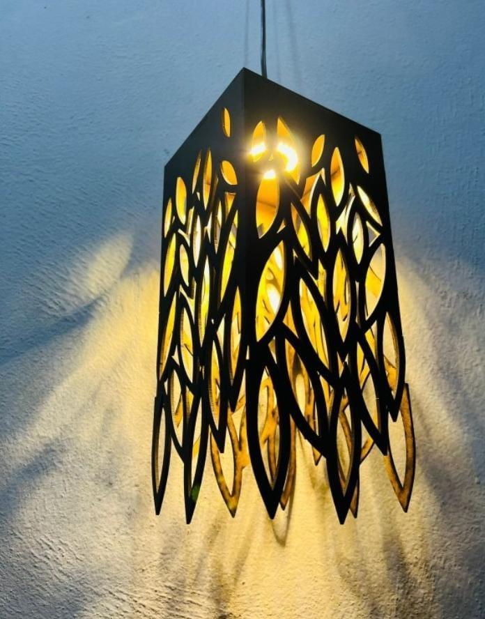 Rechargeable Leaf Pendant Lamp Golden Glow Black MDF