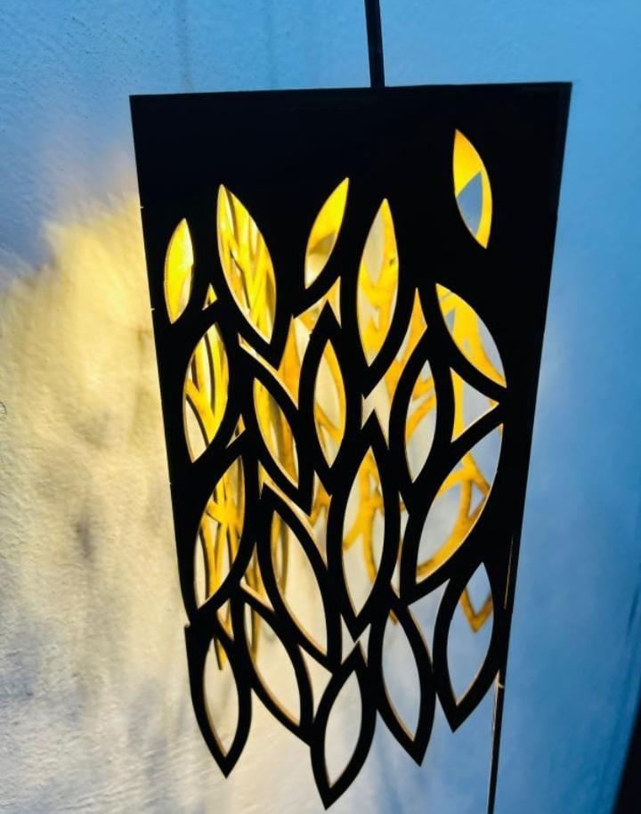 Rechargeable Leaf Pendant Lamp Golden Glow Black MDF