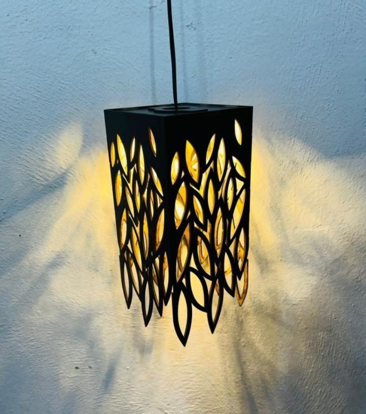 Rechargeable Leaf Pendant Lamp Golden Glow Black MDF