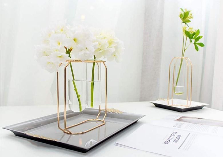 Modern Golden Glass Vase Set for Home Office Gift