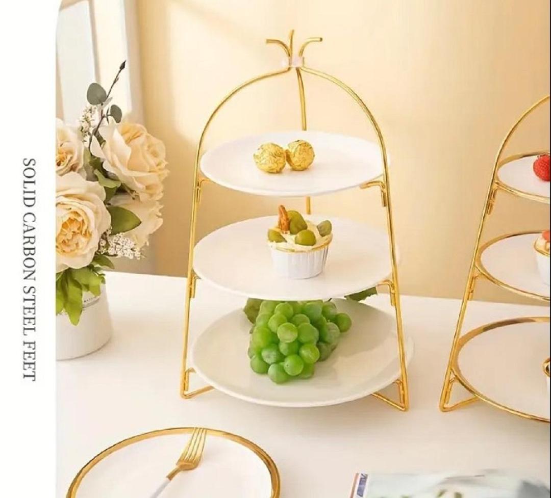 Golden Tiered Fruit Cake Rack for Home & Party Use