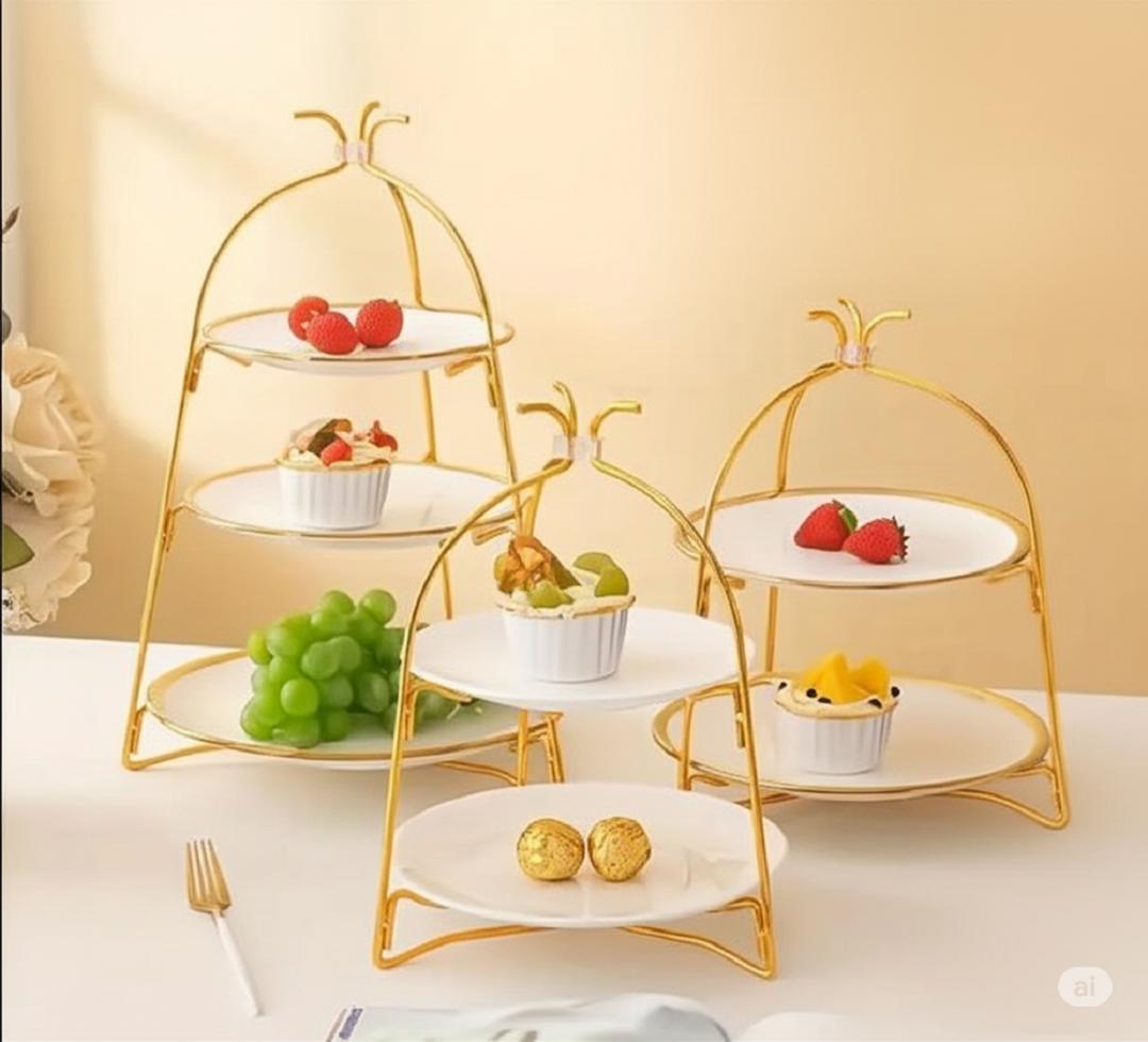Golden Tiered Fruit Cake Rack for Home & Party Use