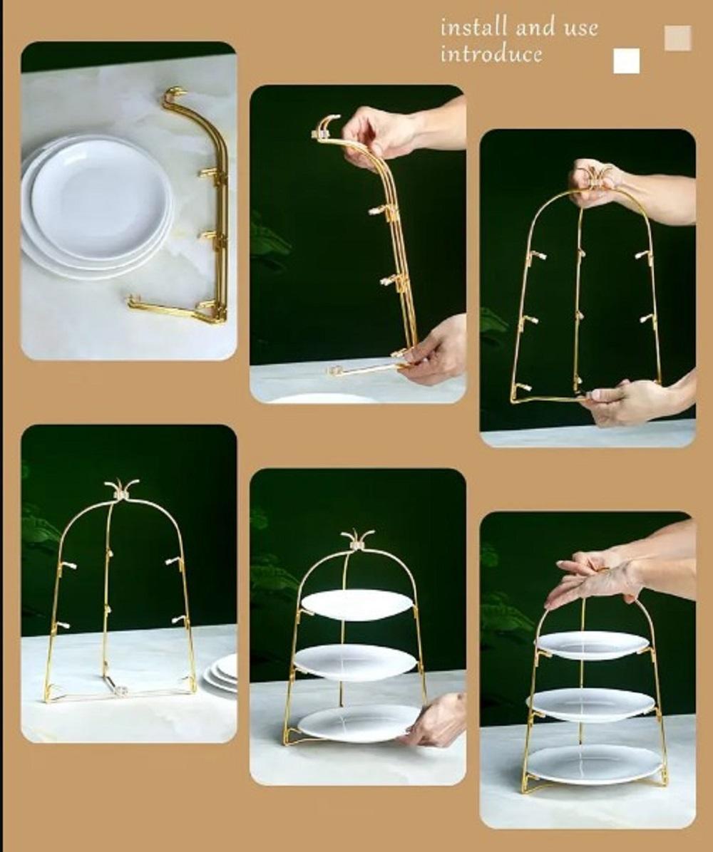 Golden Tiered Fruit Cake Rack for Home & Party Use