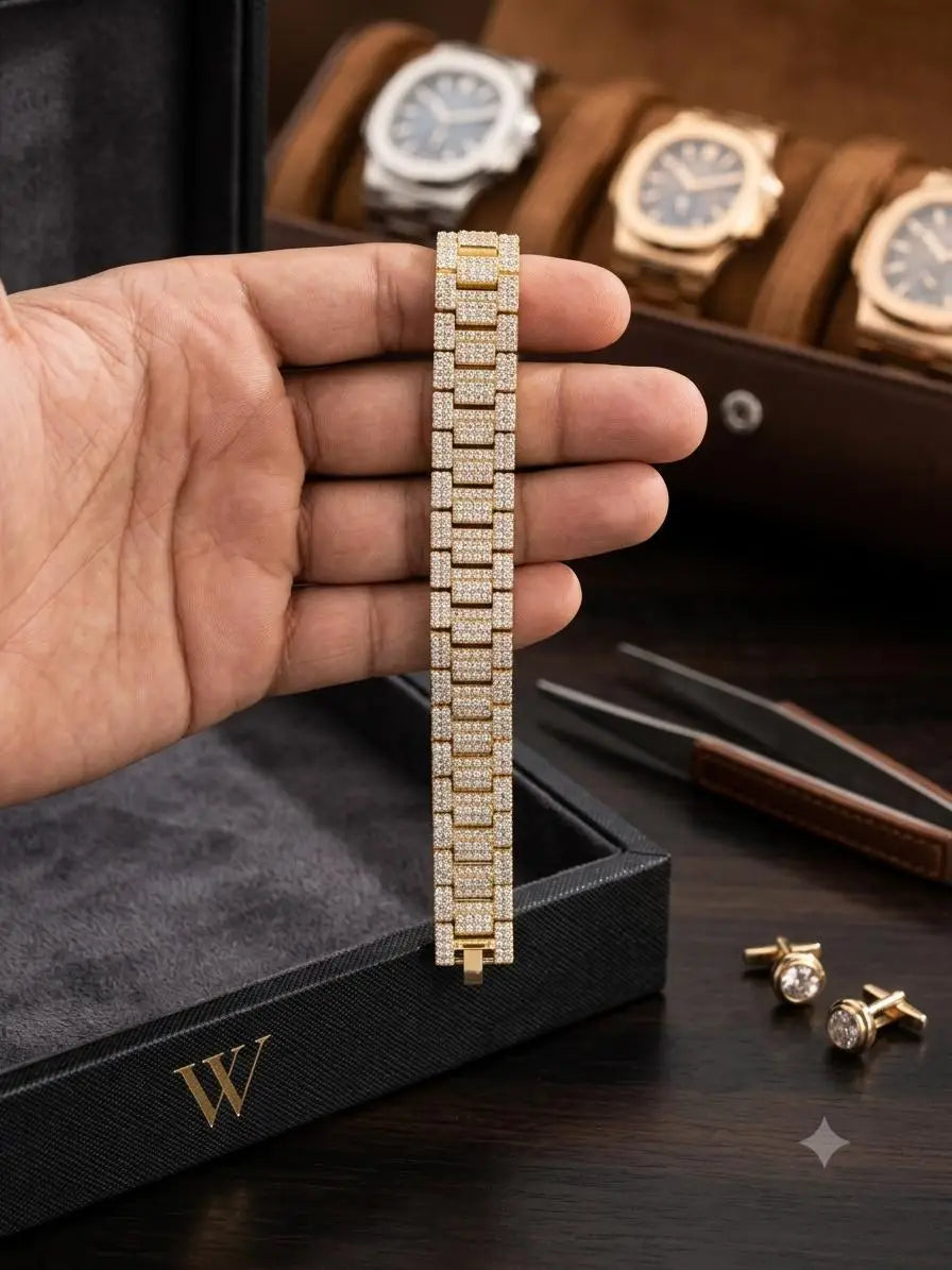 Luxury Iced-Out Zircon Bracelet for Men & Women – Premium Gold/Silver Plated Adjustable Bracelet